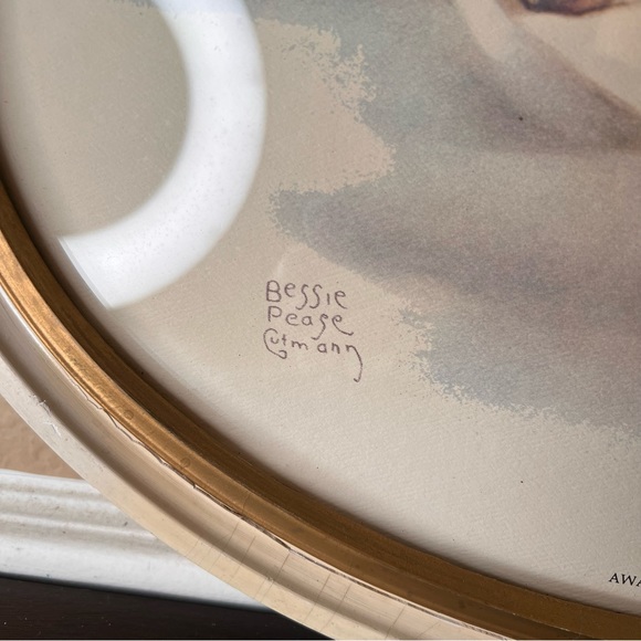 Vintage 1930’s Bessie Pease Gutmann ‘Awakening’ Oval Framed Litho of Baby w Her - Picture 3 of 6